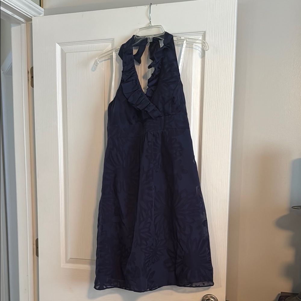 Lilly Pulitzer Navy Halter Dress with ruffle